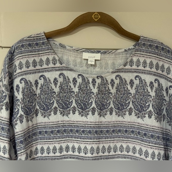 J.Jill Pure Jill Cotton Hemp Blue Geometric Long Sleeve Tunic Size S - Picture 3 of 8